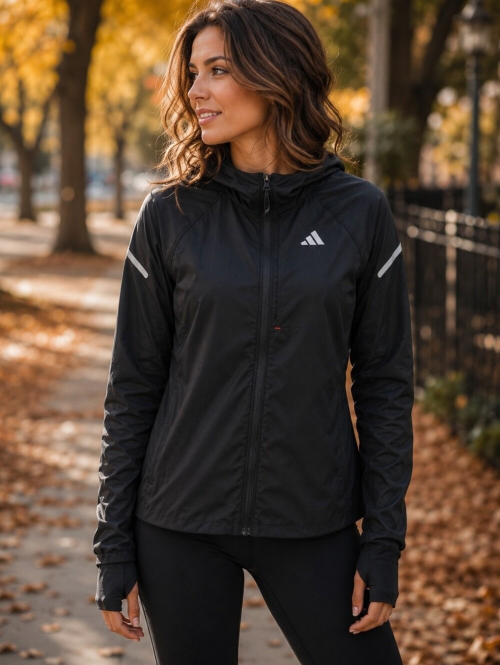 Adidas Women’s Black Hooded Running Jacket Reflective Lightweight Windbreaker XS